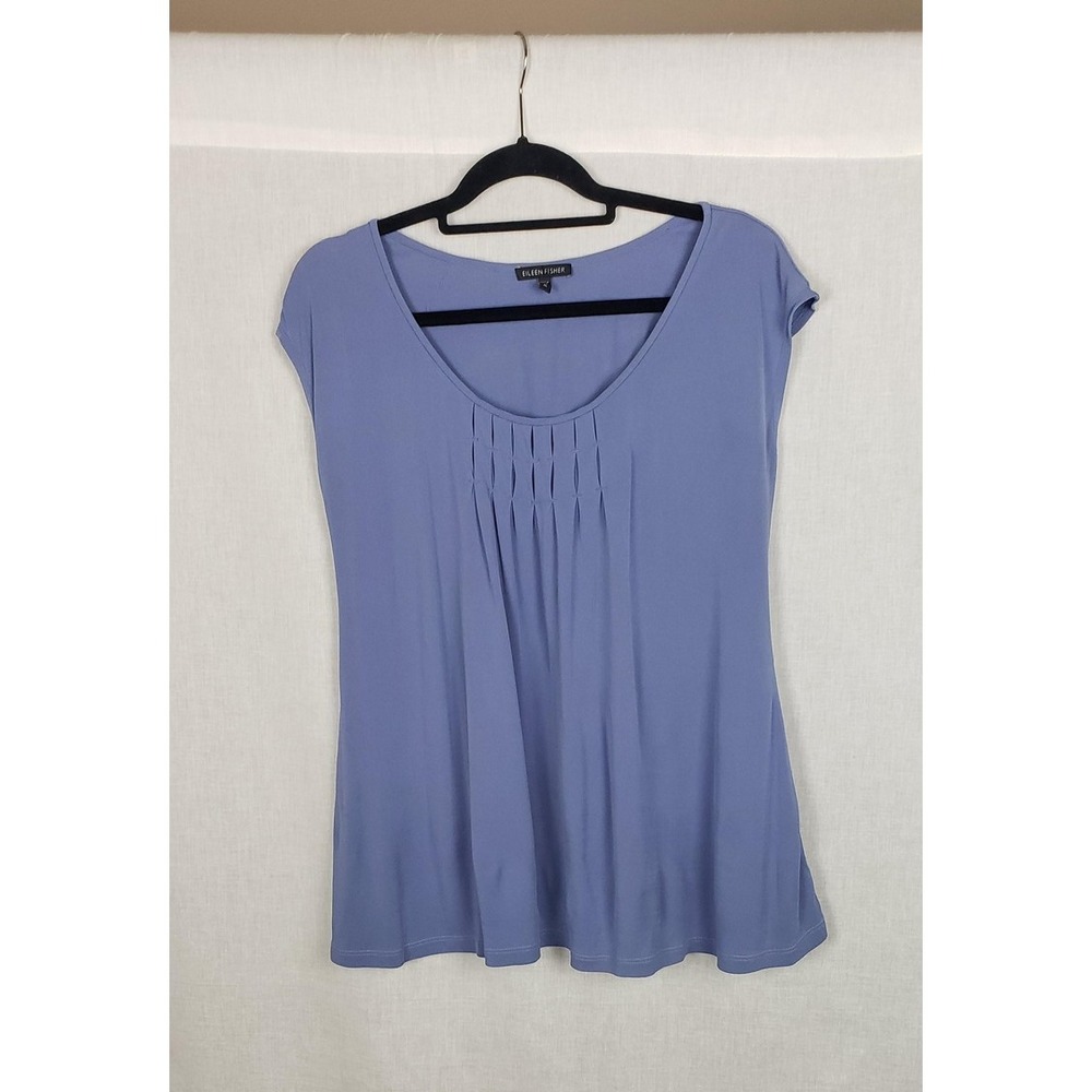 Eileen Fisher Blouse M Purple Pleated Front Silk Blend Casual Flowy Work Minimal